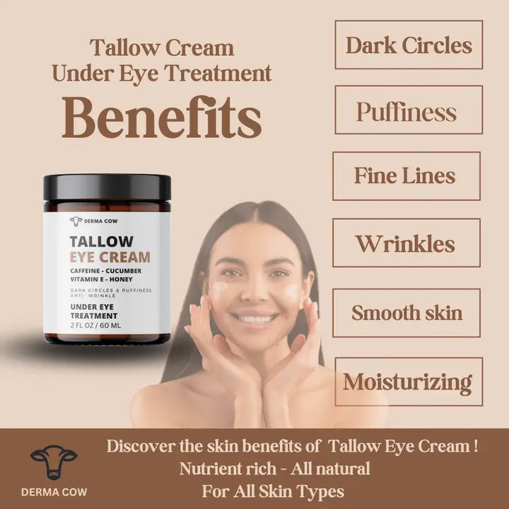 Derma Cow Tallow Eye Cream Infused Caffeine,Honey,Vitamin E,Cucumber