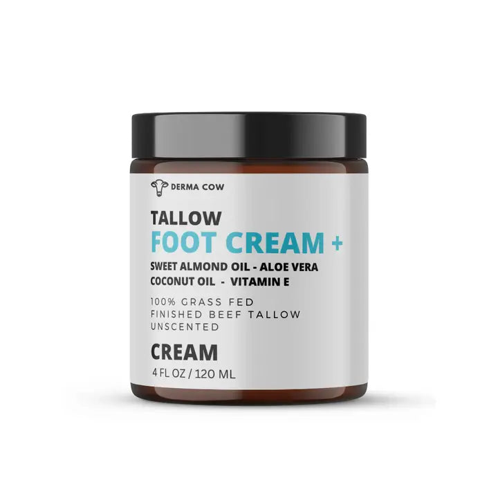 Derma Cow Tallow Foot Cream+ Sweet Almond Oil,Coconut Oil,Aloe, E -4oz