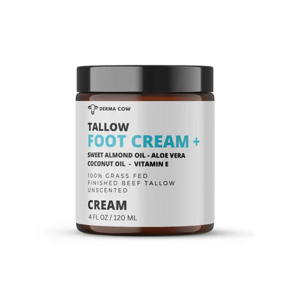 Derma Cow Tallow Foot Cream+ Sweet Almond Oil,Coconut Oil,Aloe, E -4oz