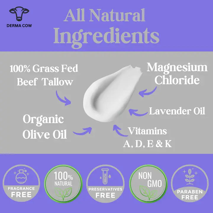 Derma Cow Whipped Tallow + Magnesium & Lavender, Cream 4oz