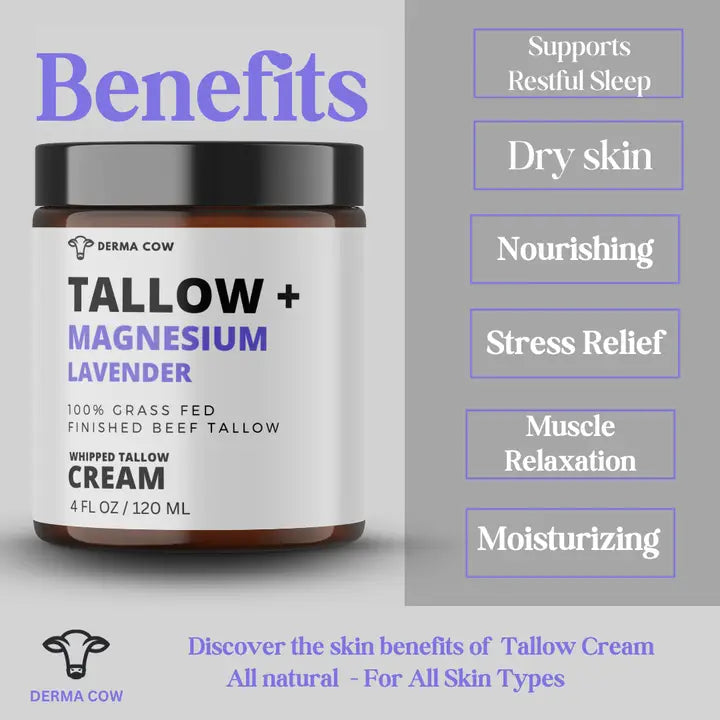 Derma Cow Whipped Tallow + Magnesium & Lavender, Cream 4oz