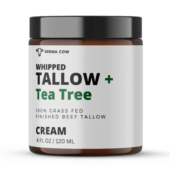 Derma Cow Whipped Tallow Cream + Tea Tree, 100% Grass Fed Beef Tallow 4oz