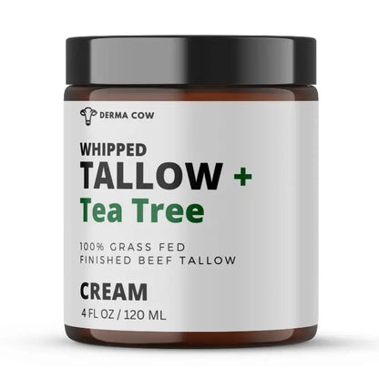 Derma Cow Whipped Tallow Cream + Tea Tree, 100% Grass Fed Beef Tallow 4oz